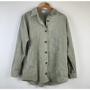 Vintage Hearts by Como Shirt Gray Corduroy Long Sleeve Oversized Button-Up - S